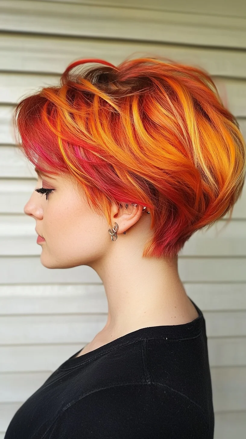 Bold and Fiery: A Playful Bob with Vibrant Ombre Highlights