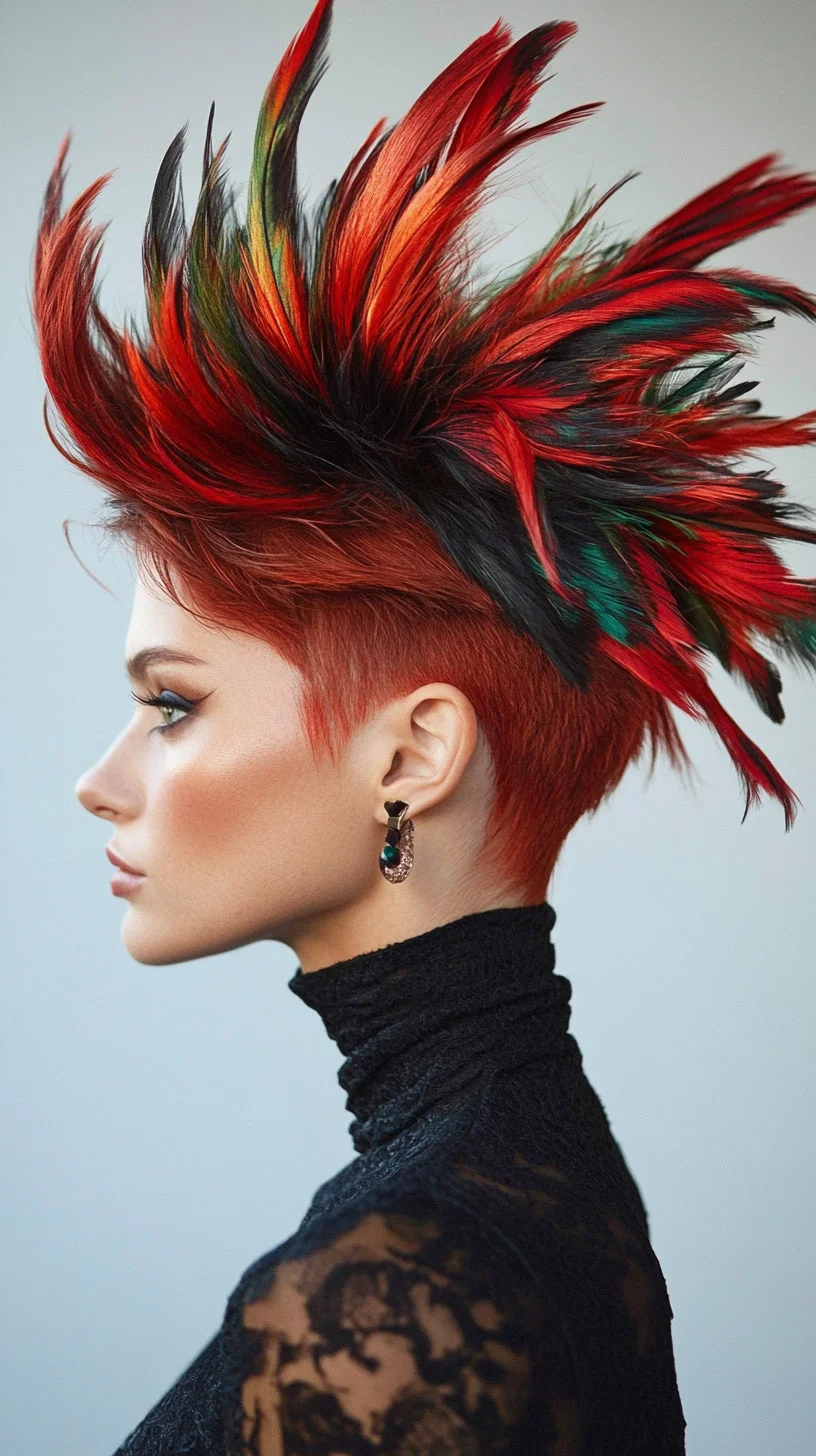 Bold and Fiery: A Stunning Feathered Mohawk for the Fearless