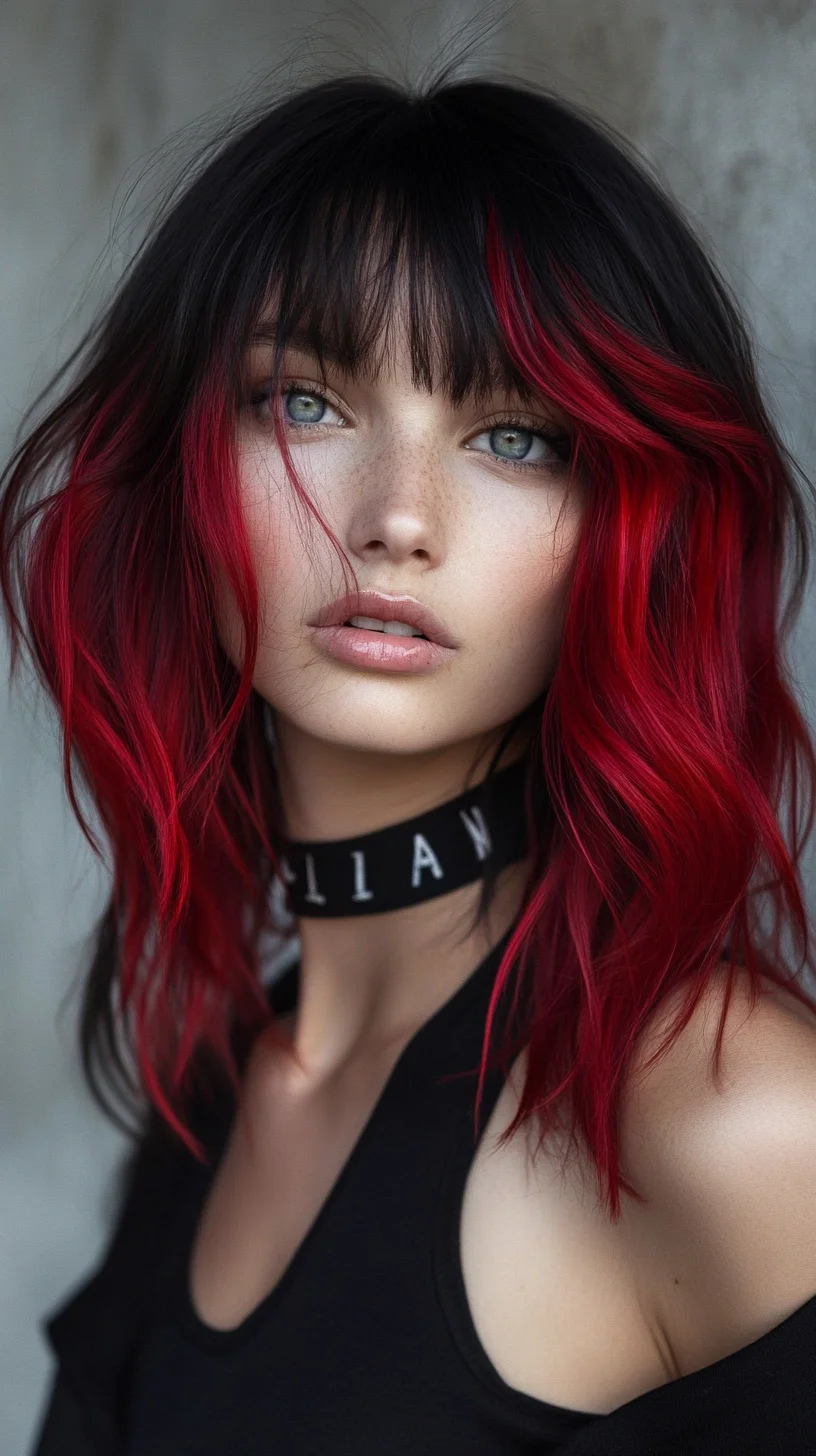 Bold Bi-Color Waves: Embrace the Edgy Elegance of Red and Black Layers