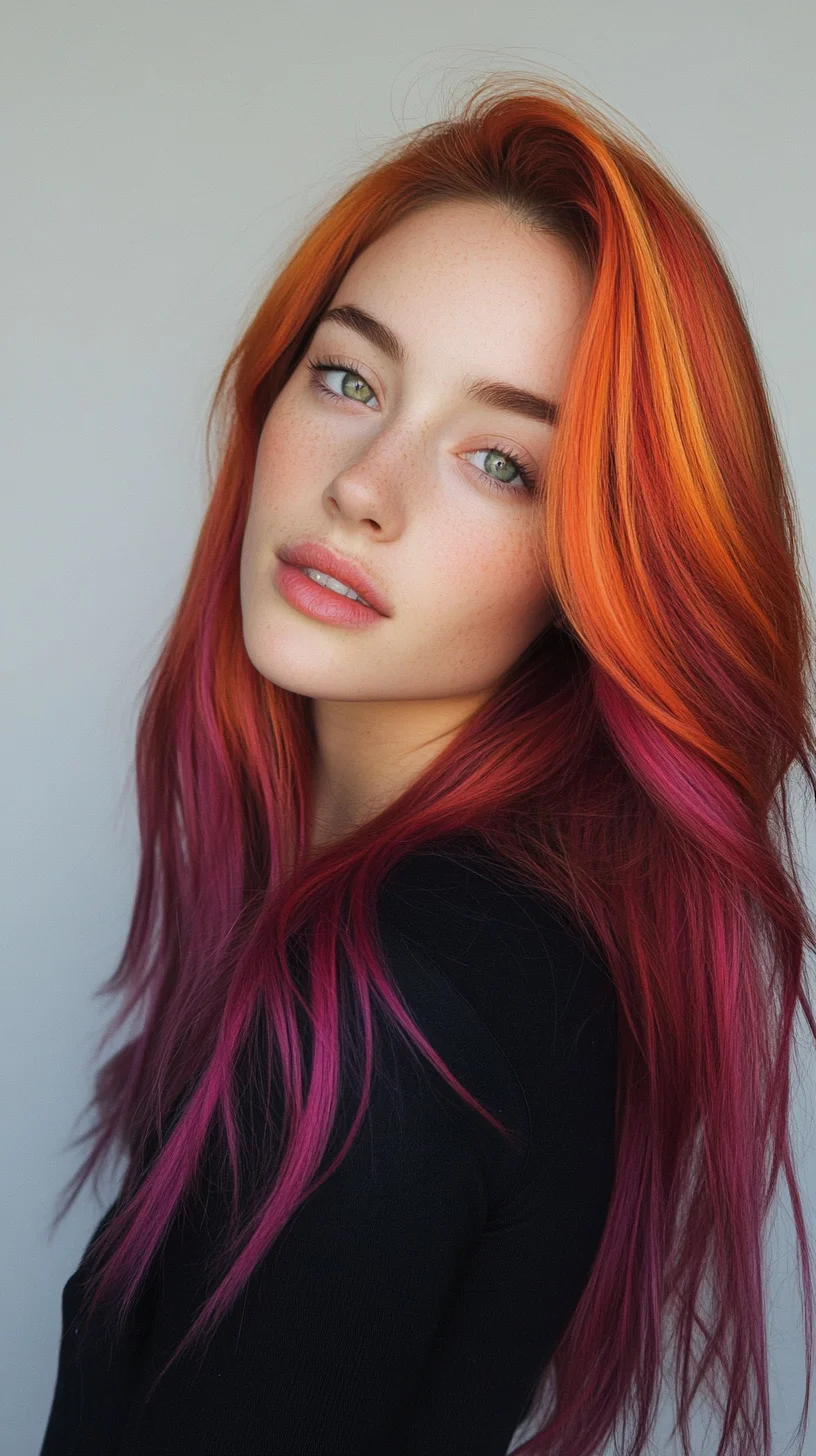 Bold Gradient Waves: Ignite Your Look with Fiery Color and Flowing Layers