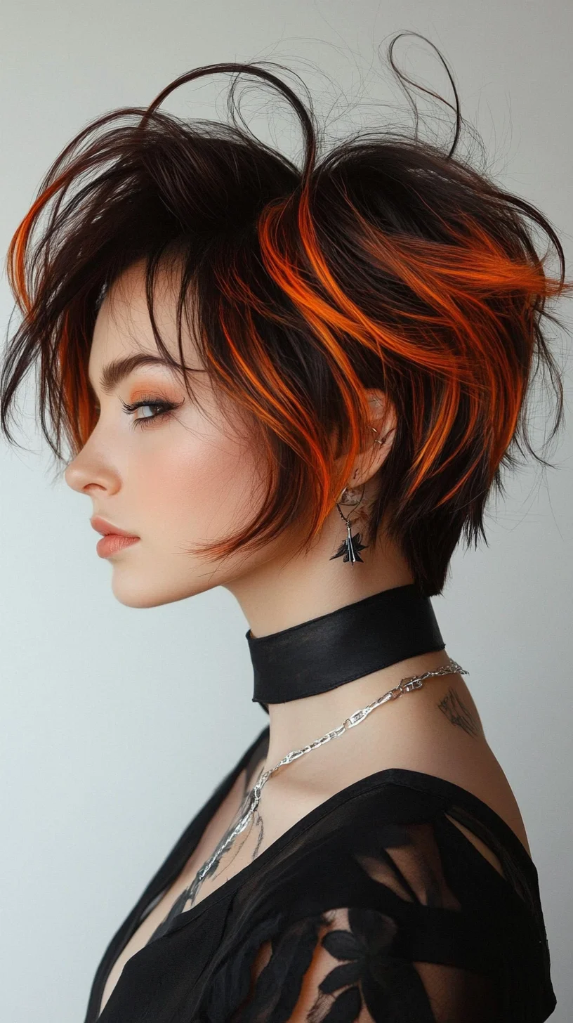 Bold Layered Pixie with Vibrant Orange Highlights for an Edgy Look