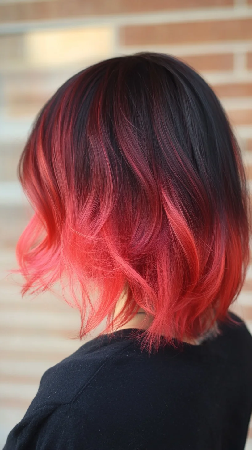 Bold Ombre Bliss: Fiery Red to Deep Black Hair for a Daring Look