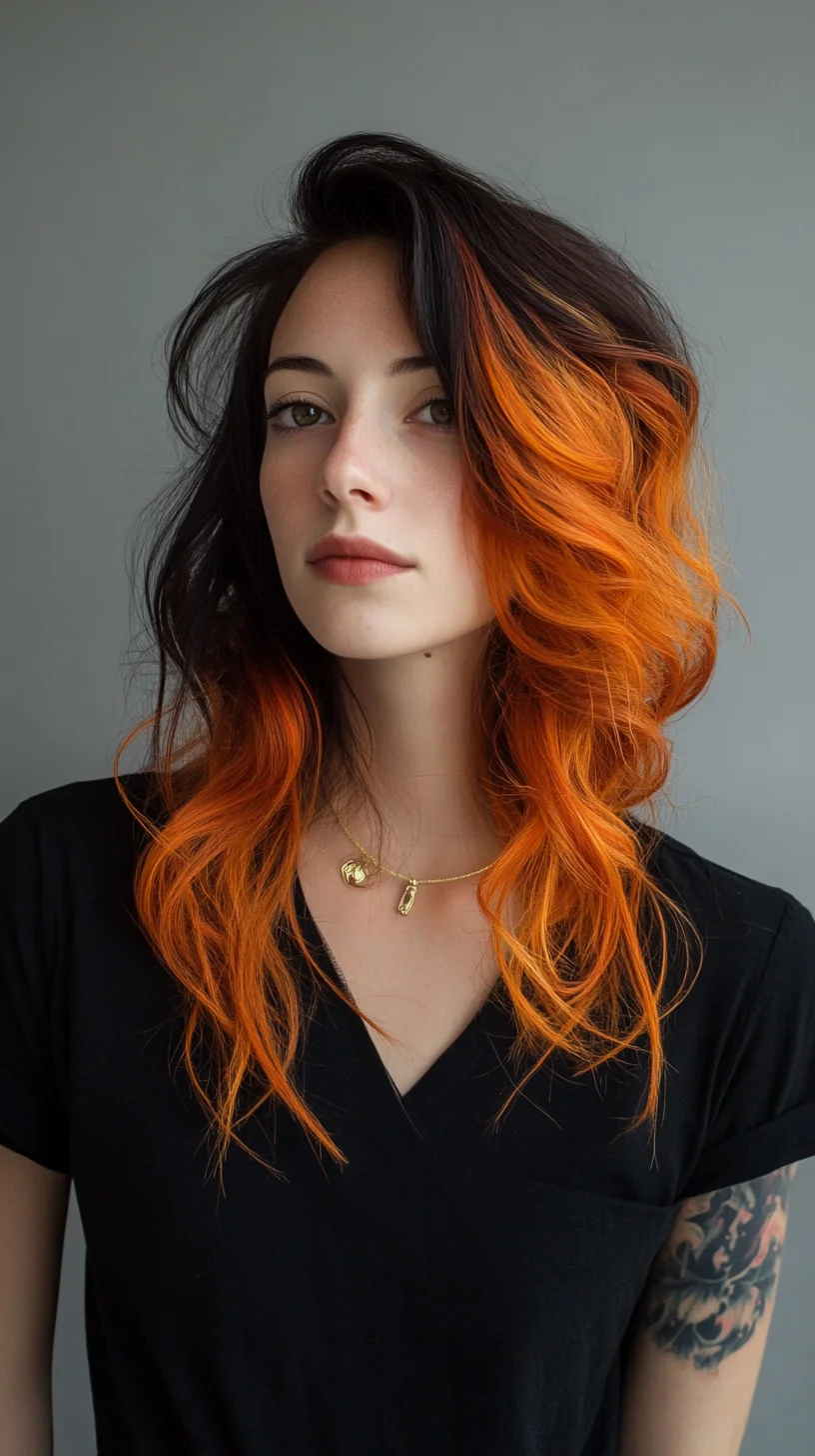 Bold Ombré Waves: A Daring Fusion of Dark and Vibrant Colors