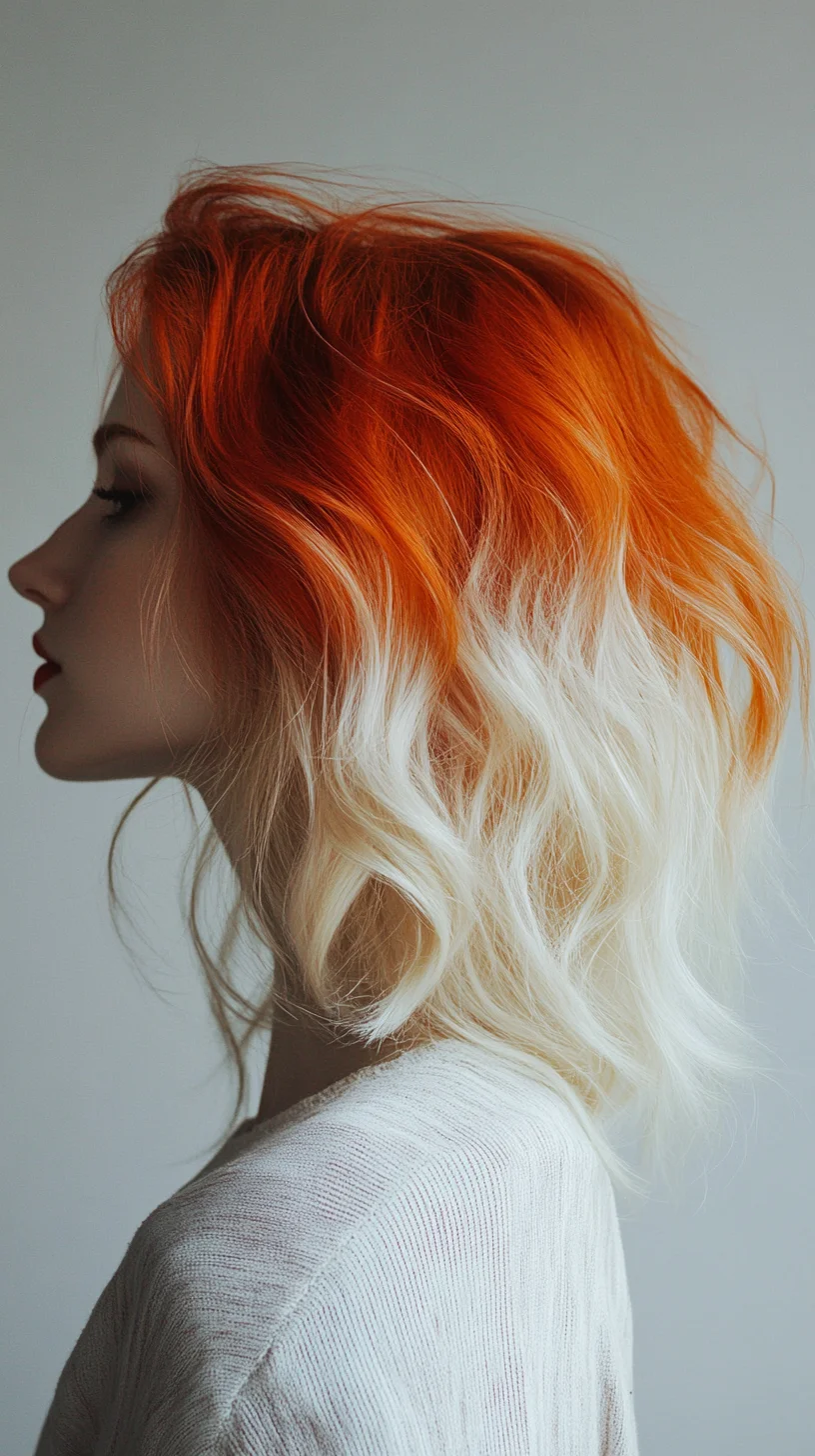 Bold Ombre Waves: A Striking Blend of Fiery Orange and Soft Blonde