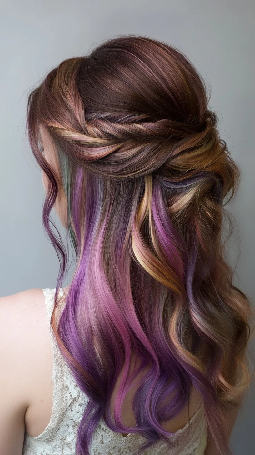 Captivating Twisted Half-Up Hairstyle with Vibrant Ombre Hues