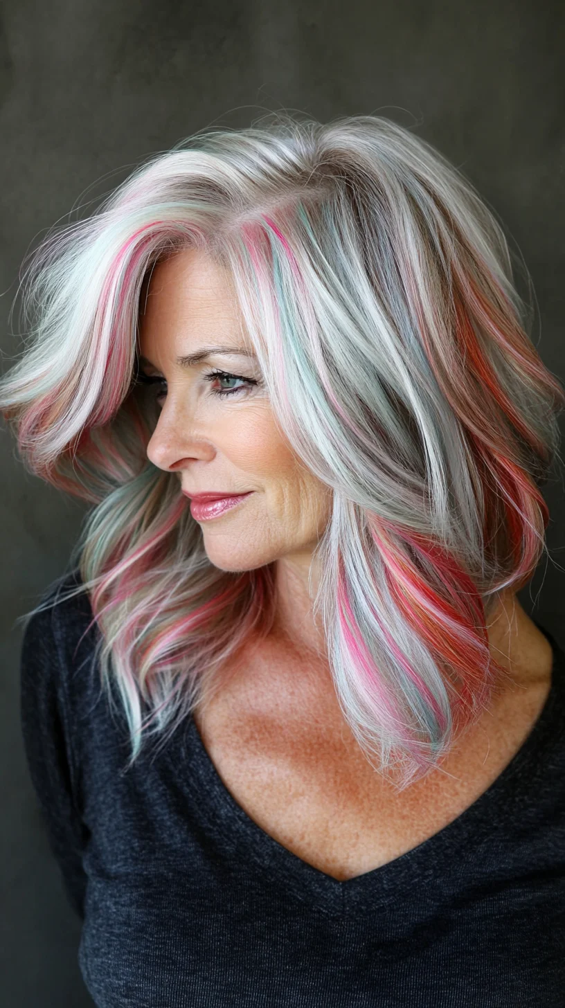 Chic Pastel Highlights: Embrace a Playful Twist on Classic Silver Locks