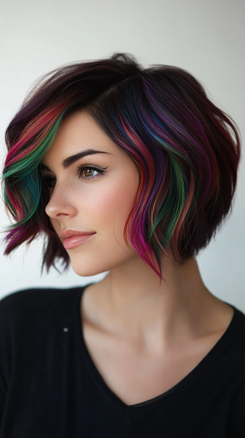 Colorful Bob: Bold Layers with Dynamic Rainbow Highlights