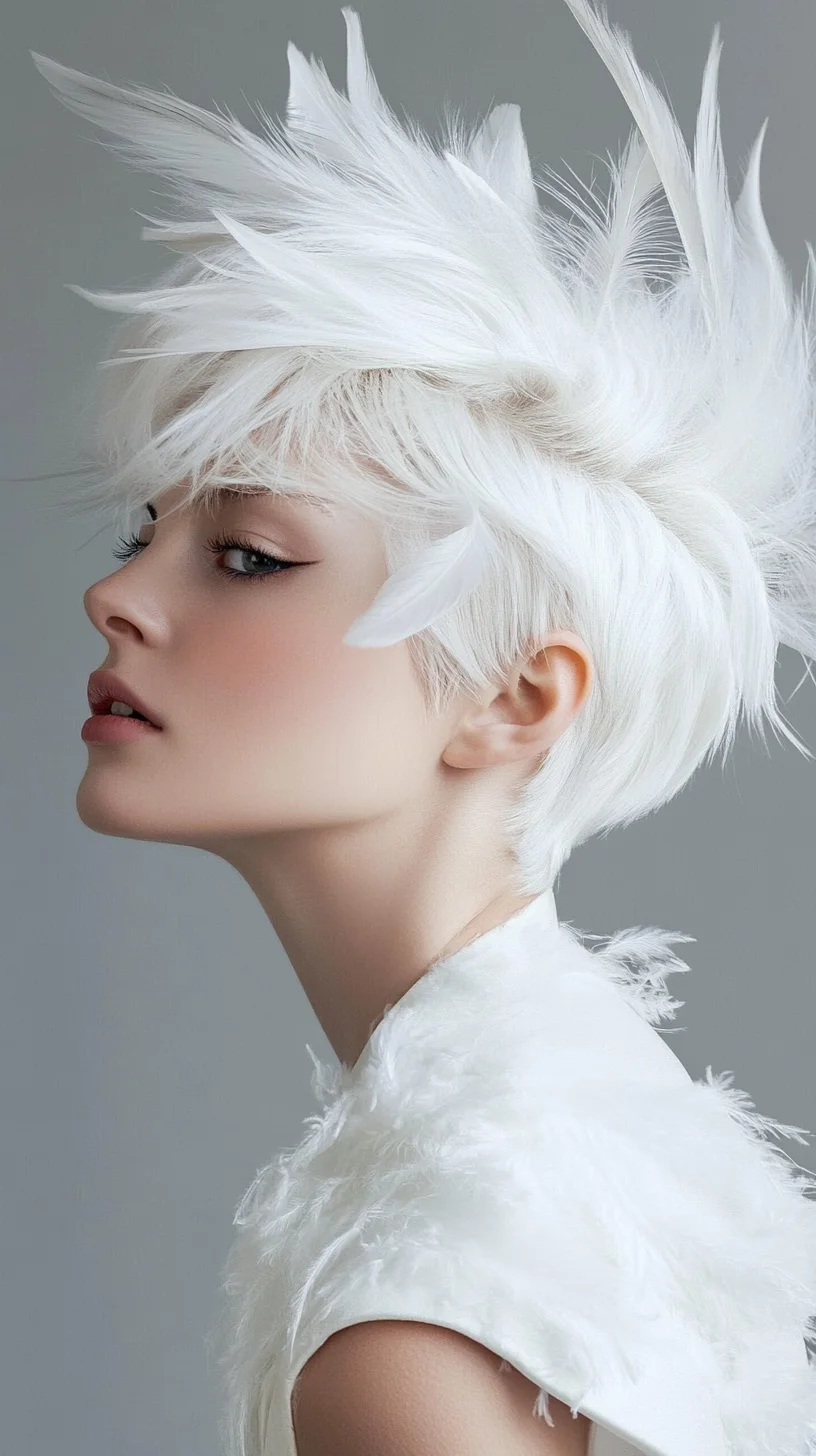 Edgy Feathery Pixie: A Bold Statement in Textured White Locks