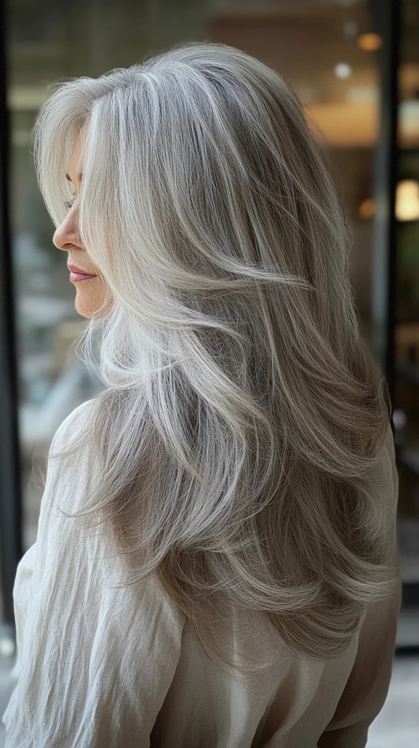 Effortless Elegance: Voluminous Long Layers for Beautiful Gray Hair