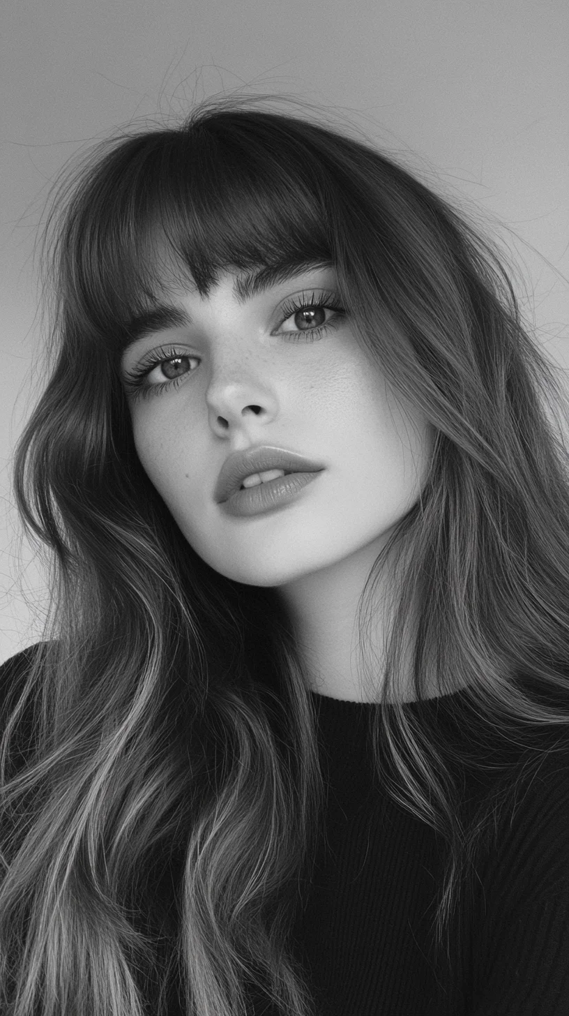 Effortlessly Chic: Embrace Luscious Waves with Soft Bangs for an Enchanting Look