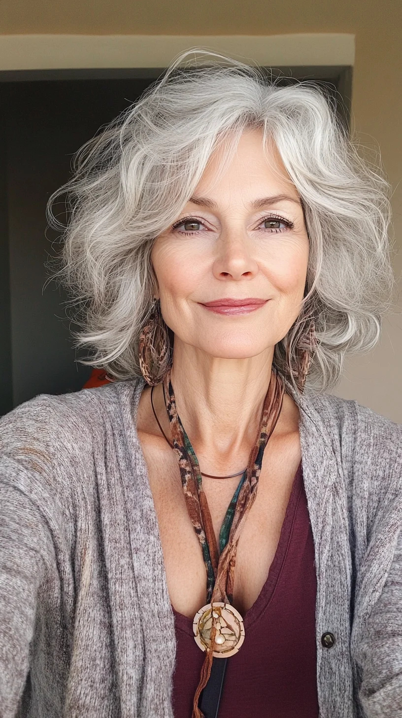 Effortlessly Chic: Embrace the Playful Volume of Soft, Wavy Silver Locks