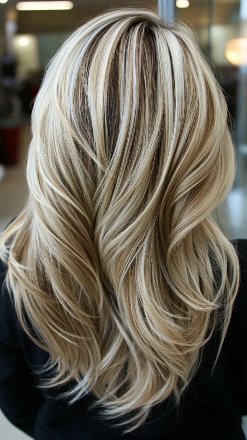 Effortlessly Chic: Flowing Blonde Waves with Luminous Highlights