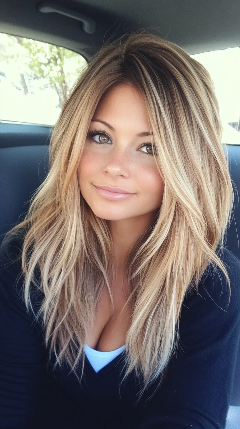 Effortlessly Chic Long Layered Hair with Sun-Kissed Highlights