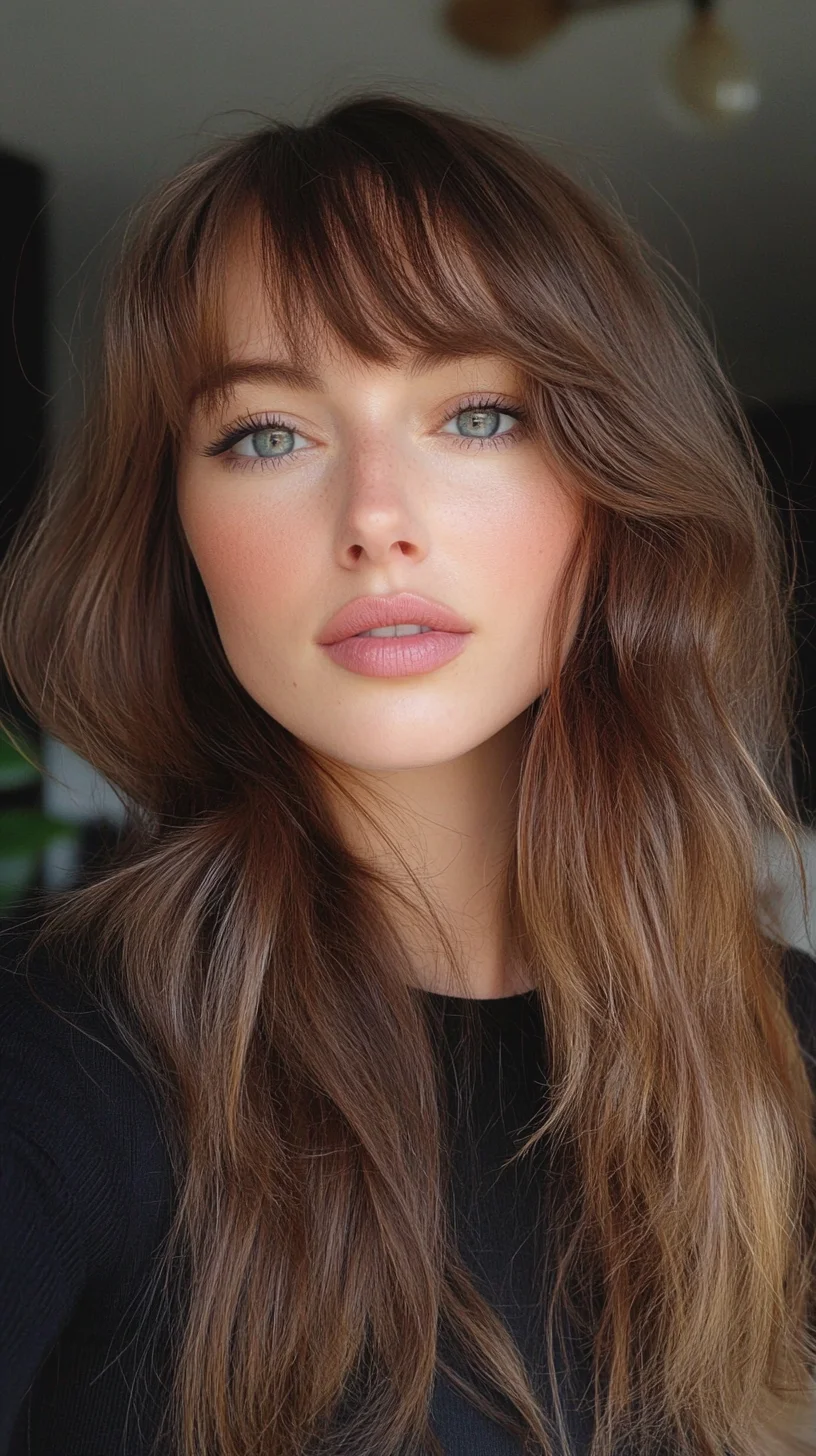 Effortlessly Chic: Long, Wavy Locks with Face-Framing Bangs