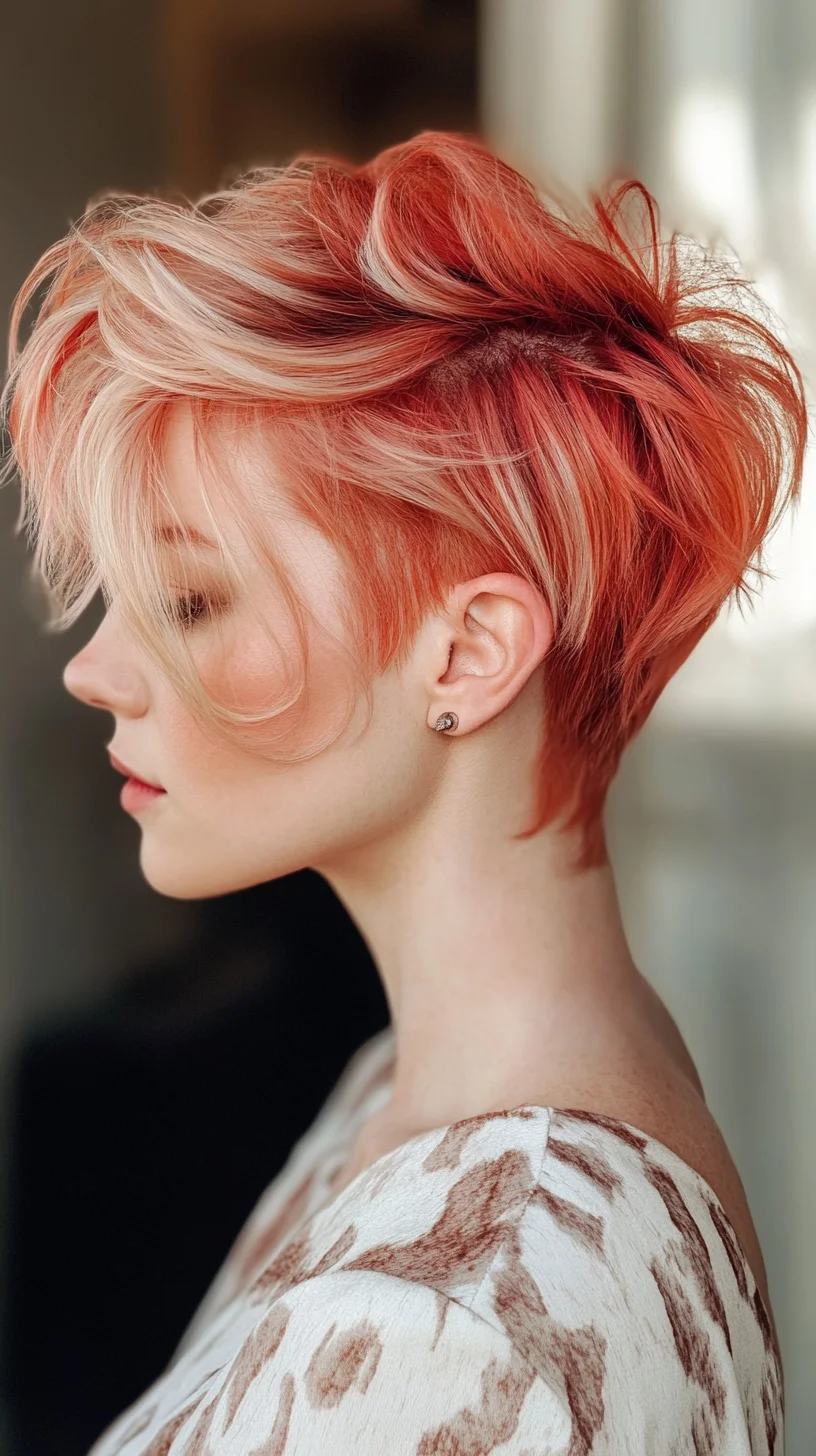 Effortlessly Chic Pixie with Vibrant Coral Highlights