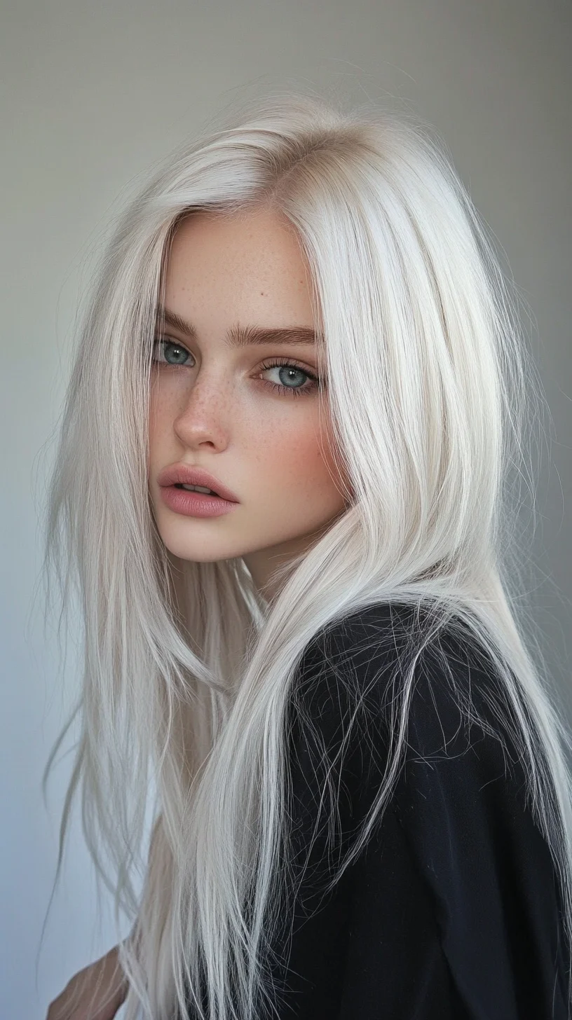 Effortlessly Chic: The Alluring Long, Lightly Textured Platinum Blonde Hairstyle