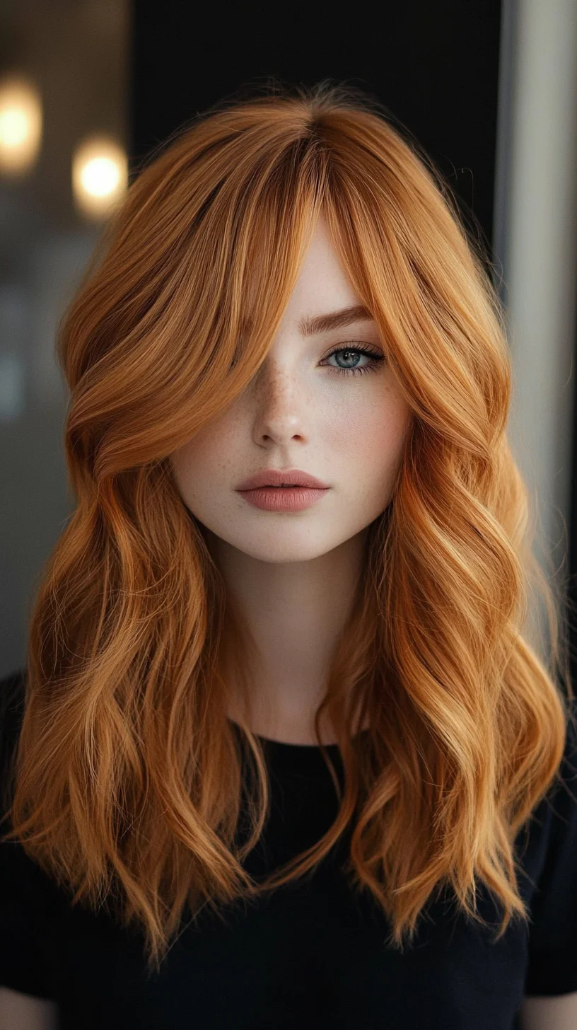 Effortlessly Chic: The Layered Wavy Hairstyle with Luscious Copper Tones