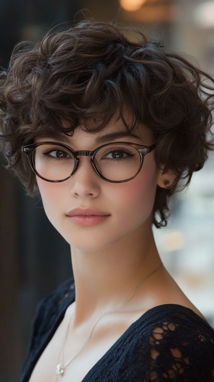 Effortlessly Chic: The Playful Curly Bob with Eyewear Elegance