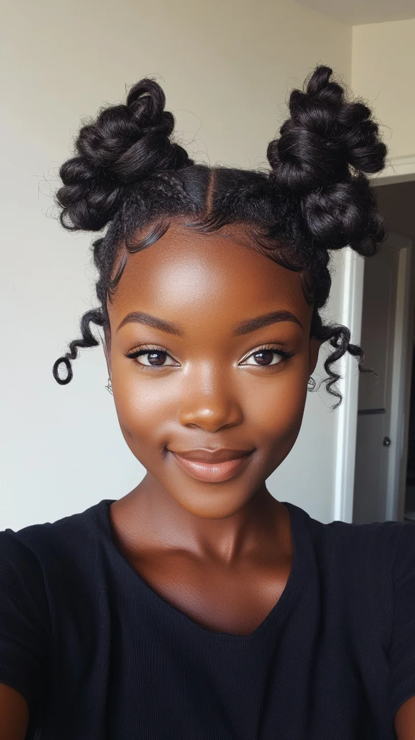 Effortlessly Chic: The Playful Double Buns with Twisted Curls