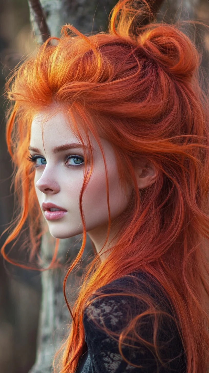 Effortlessly Chic: Voluminous Fiery Updo for a Bold Statement Look