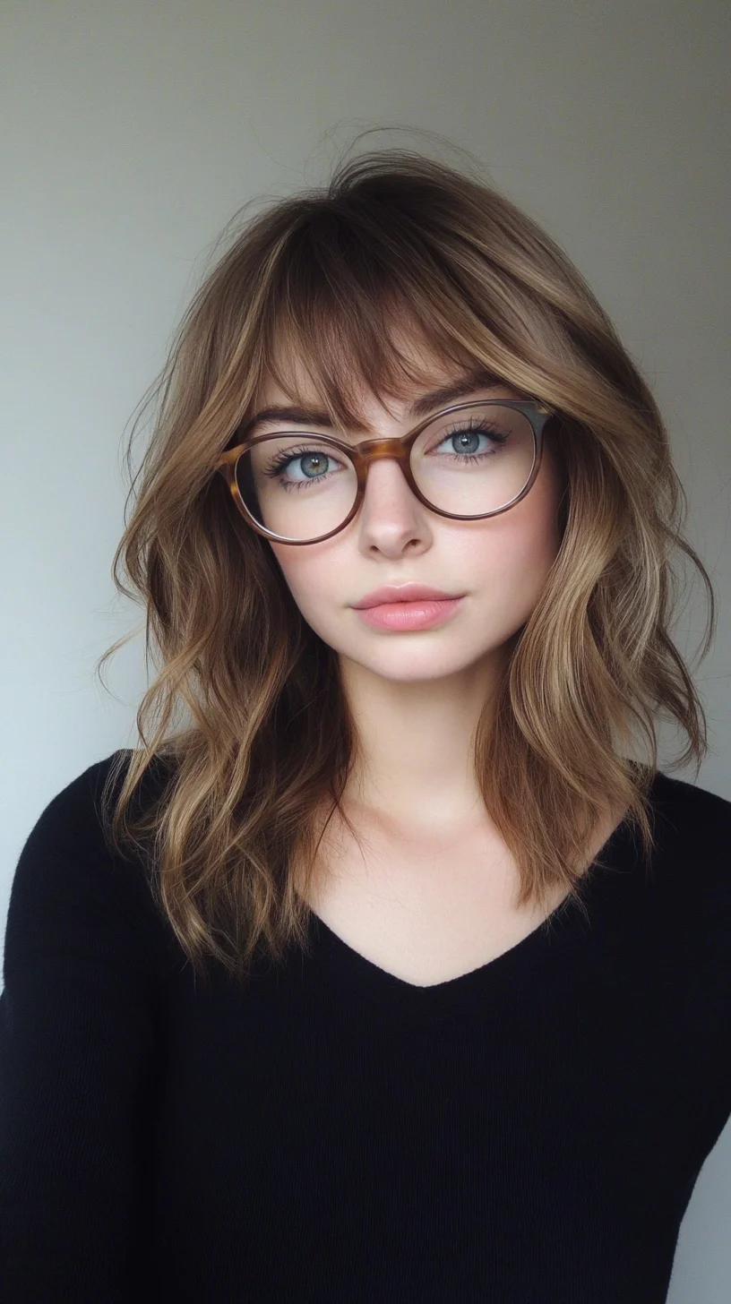 Effortlessly Chic Wavy Bob with Playful Bangs