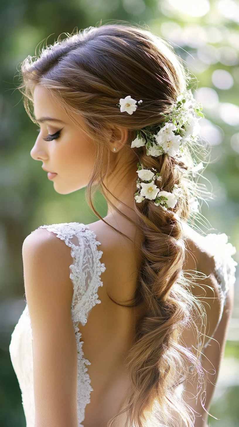 Effortlessly Elegant Braided Updo with Floral Accents for Chic Occasions