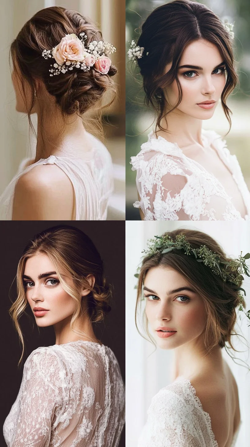 Effortlessly Elegant Bridal Updos Adorned with Natural Blooms