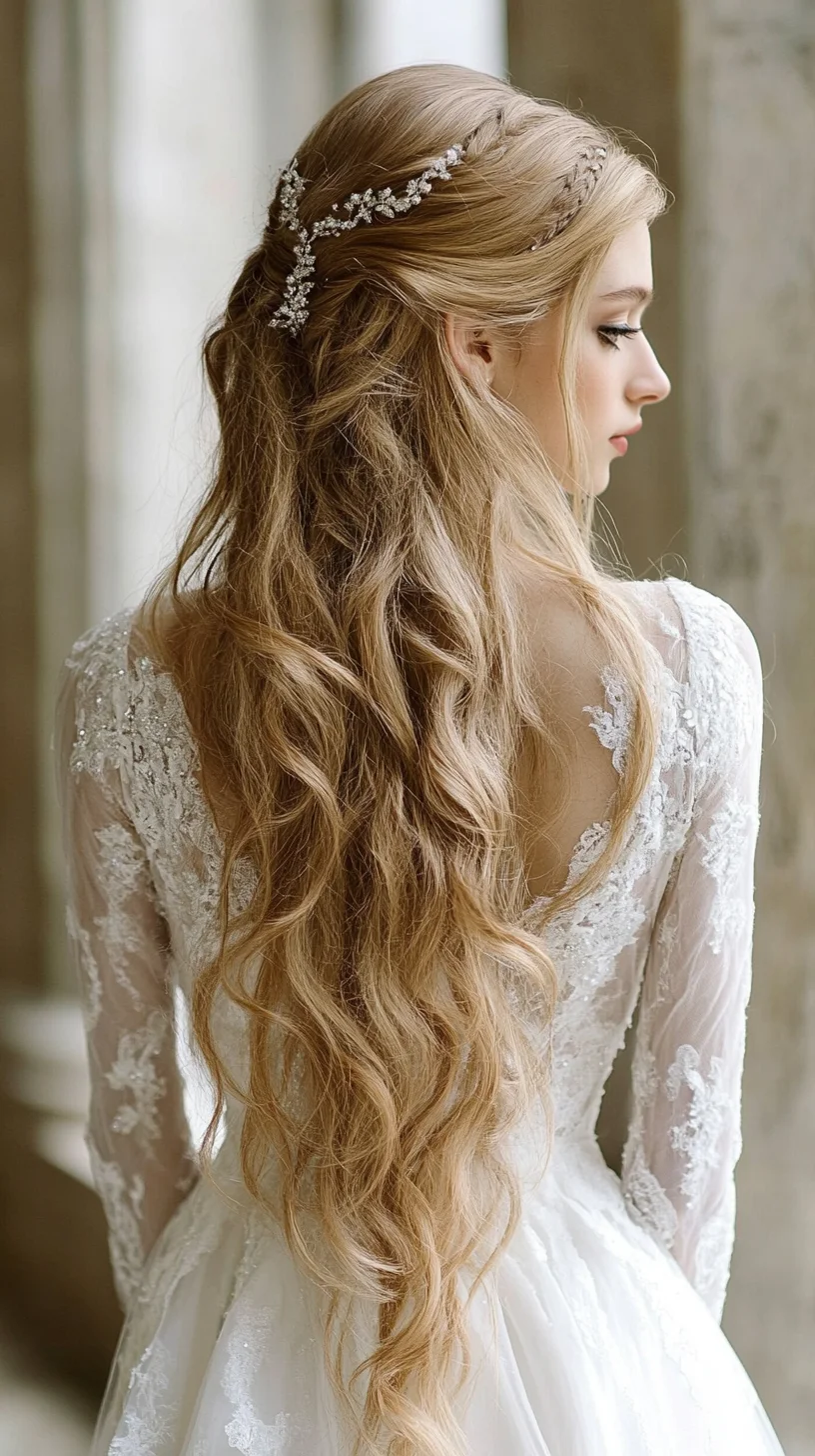 Effortlessly Elegant Cascading Curls with Delicate Accessories