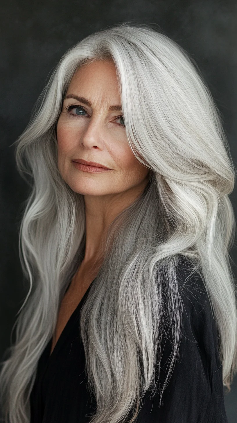 Effortlessly Elegant Long Silvery Waves for Timeless Sophistication