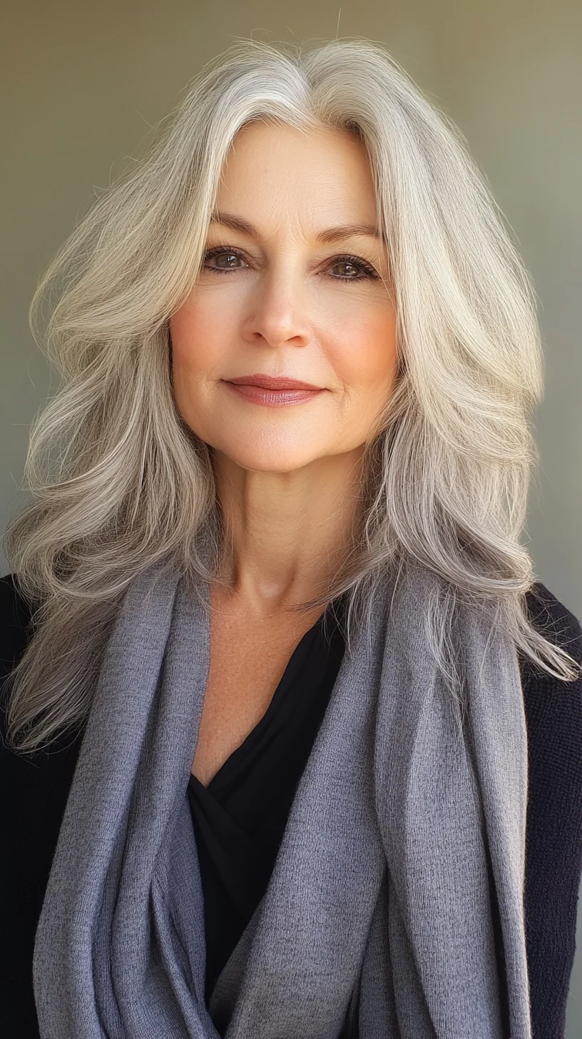 Effortlessly Elegant: The Chic Long Layered Silver Hairstyle