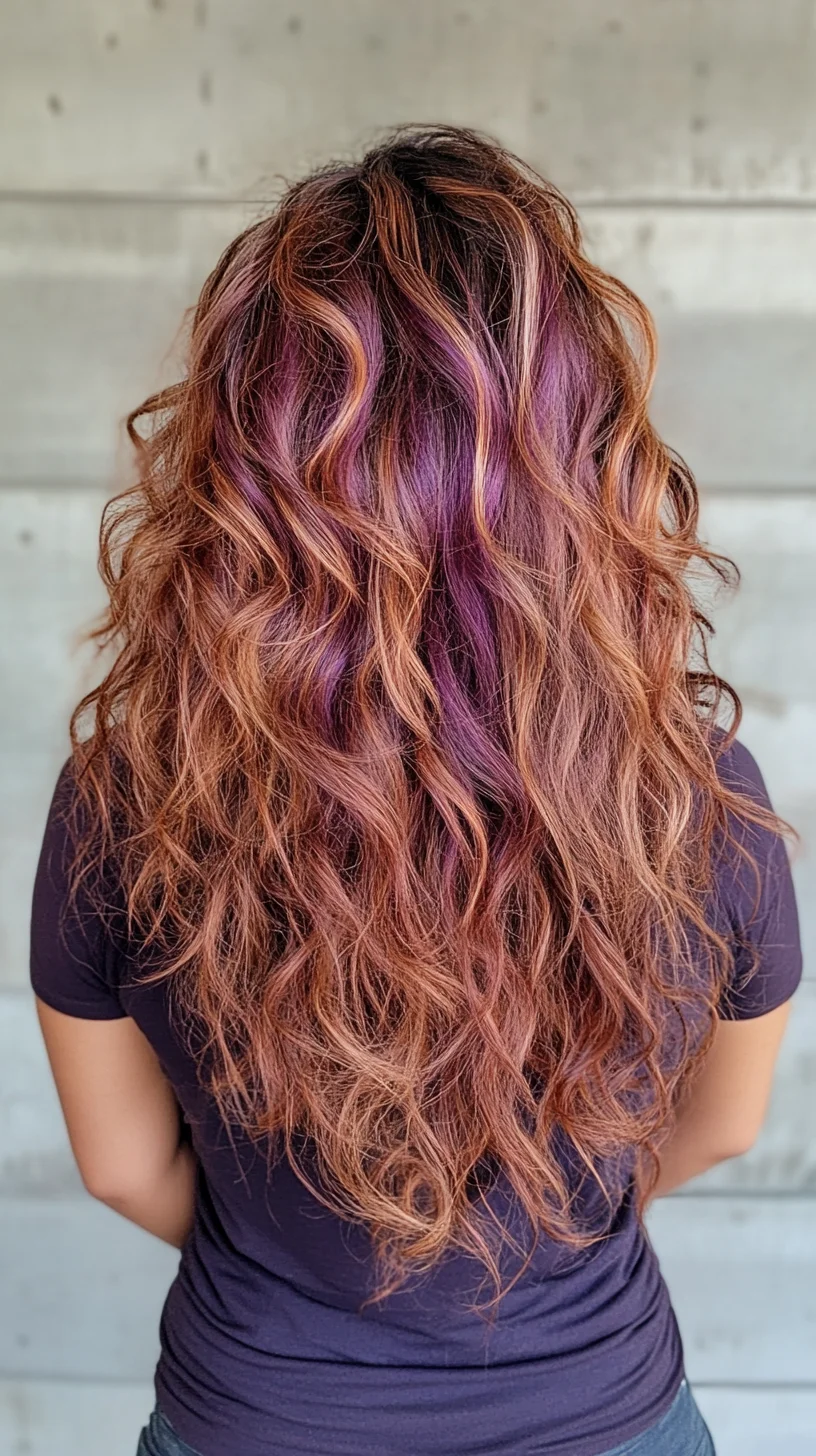 Effortlessly Gorgeous: Voluminous Waves with Stunning Purple Highlights