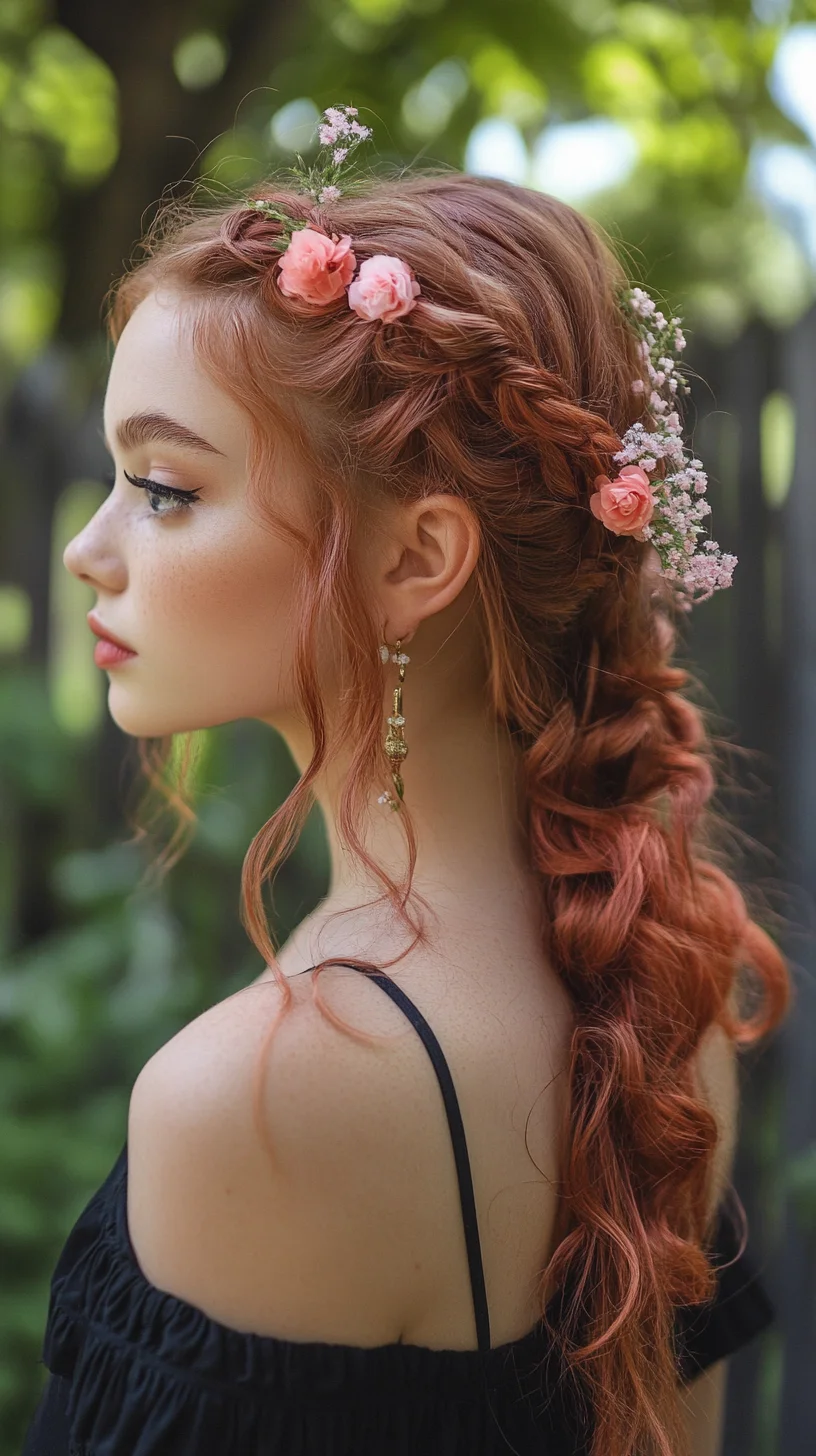 Effortlessly Romantic Braided Hairstyle with Floral Accents