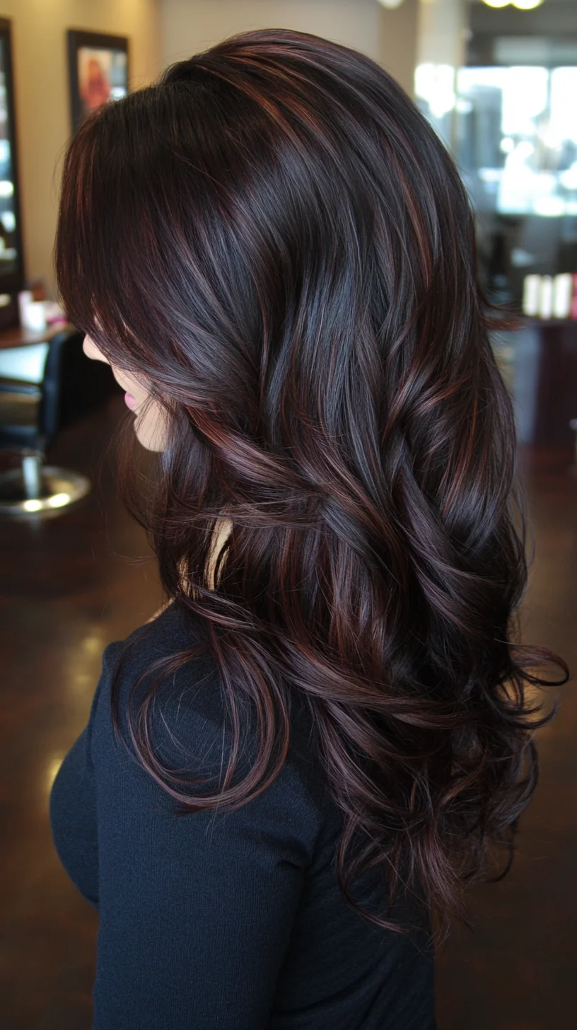 Elevate Your Look with Elegant, Voluminous Waves and Rich Burgundy Highlights