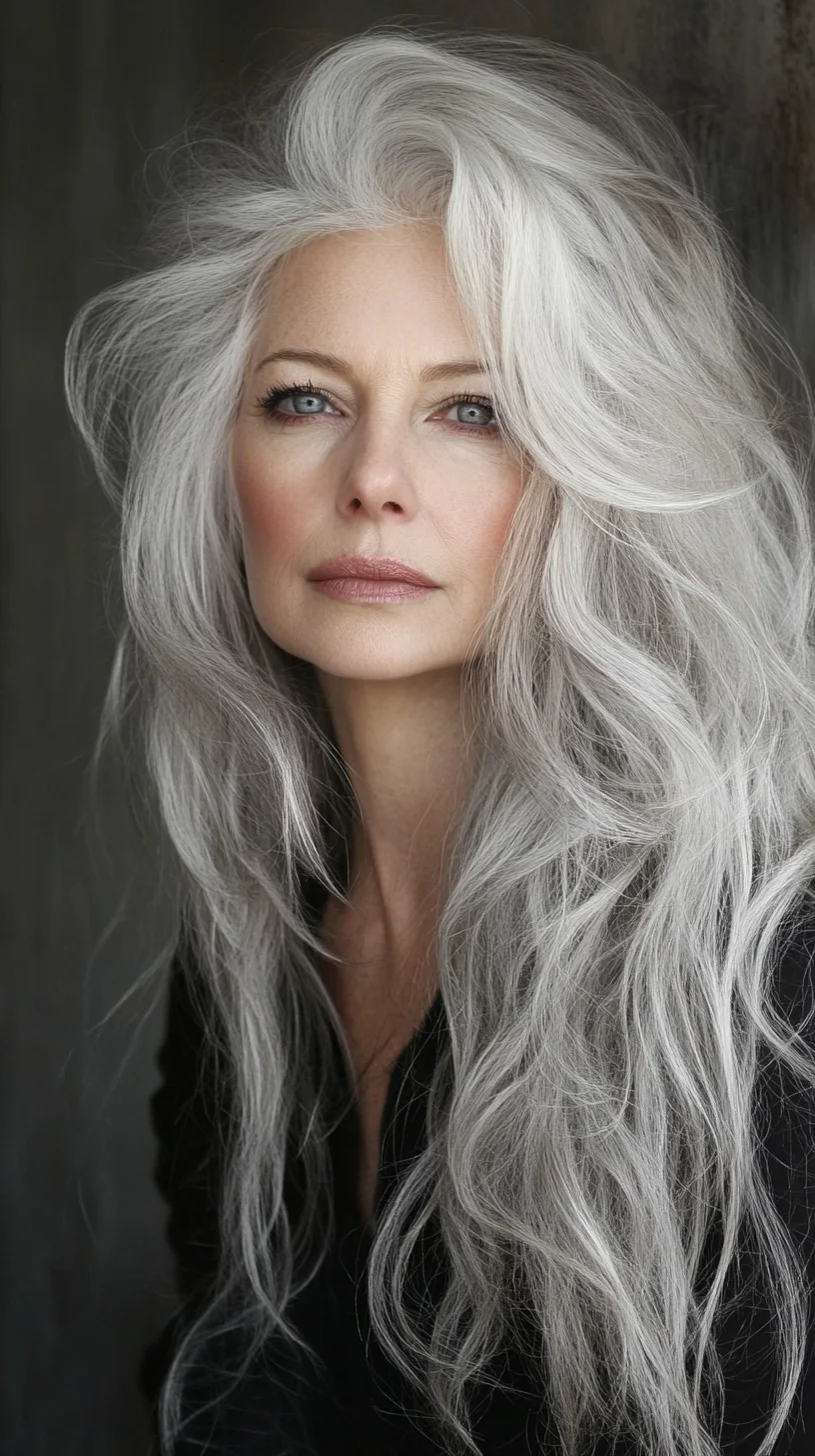 Embrace Elegance with Effortlessly Chic Long, Textured Silver Locks