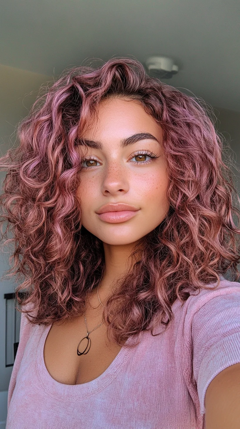 Embrace Your Curls: Voluminous Pink Waves for a Playful Look