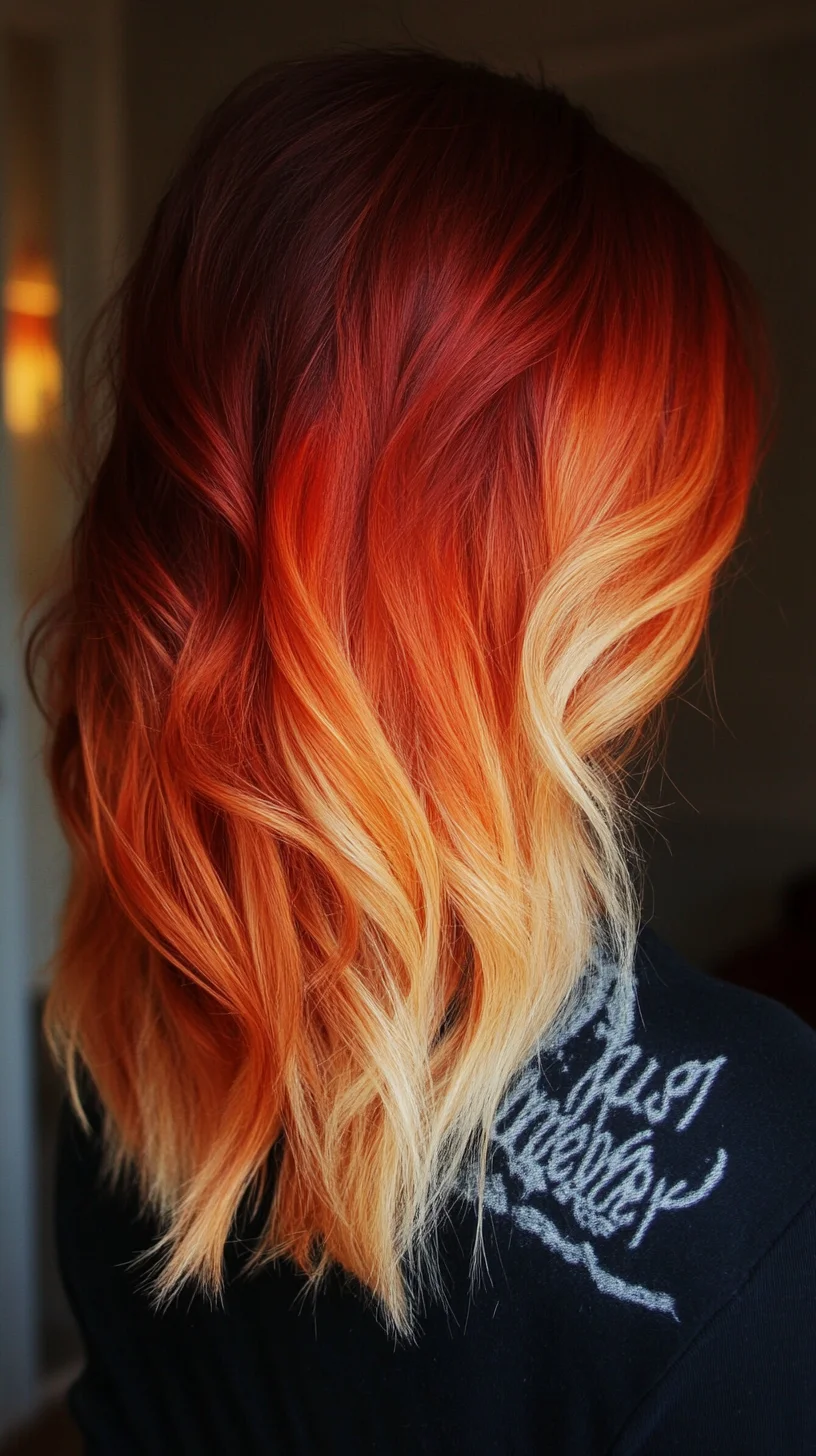 Fiery Balayage: A Bold Blend of Red and Blonde Waves