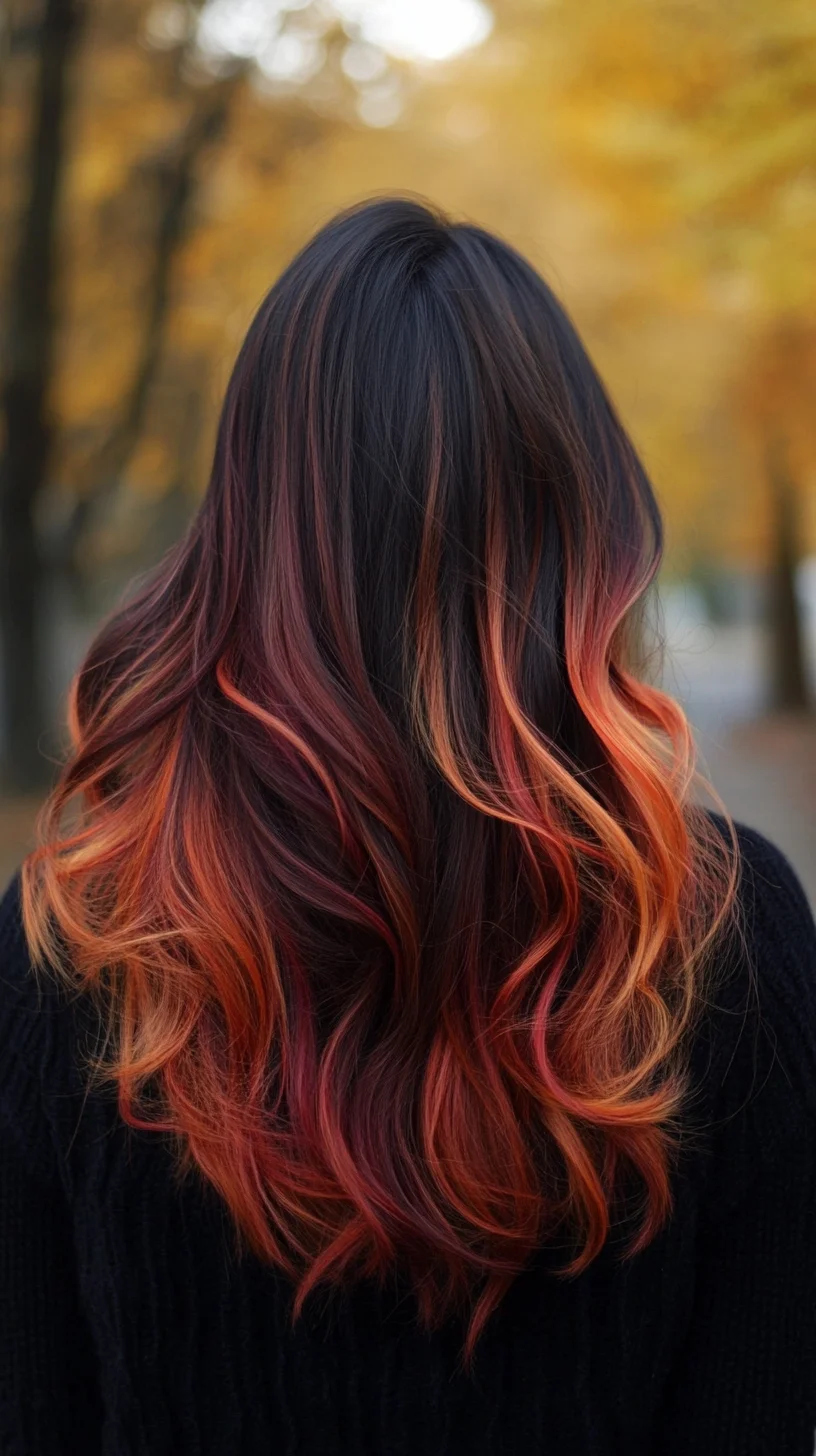 Ignite Your Look: Stunning Ombre Waves with Fiery Red and Black Hues