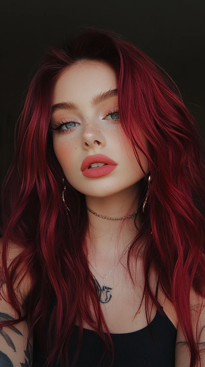 Luscious Crimson Waves: Embrace Bold Red Hair with Effortless Elegance