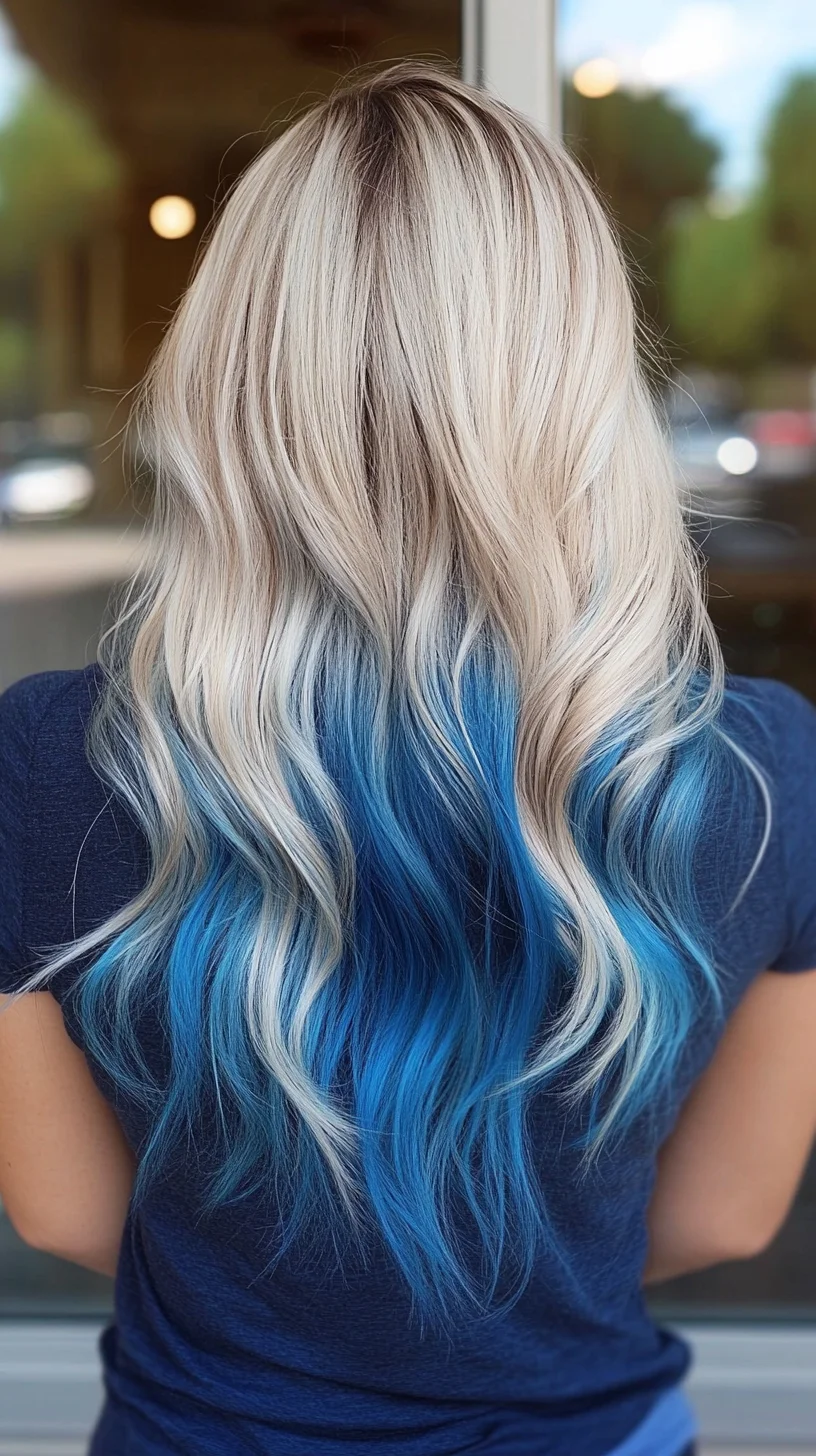 Stunning Ombre Waves with Vibrant Blue Tips: A Showstopper Look