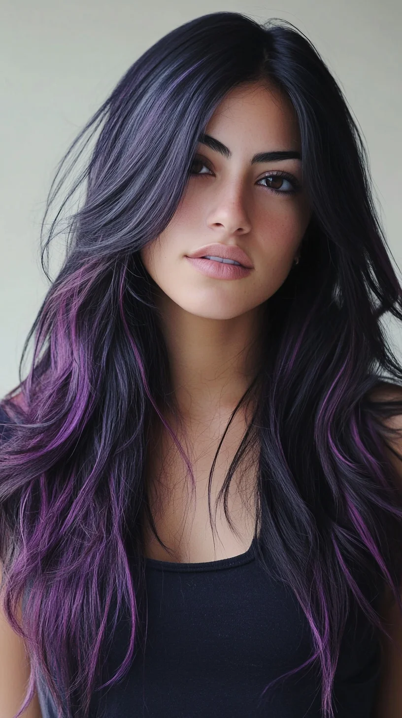 Transform Your Look with Bold Purple Highlights on Luxurious Black Waves