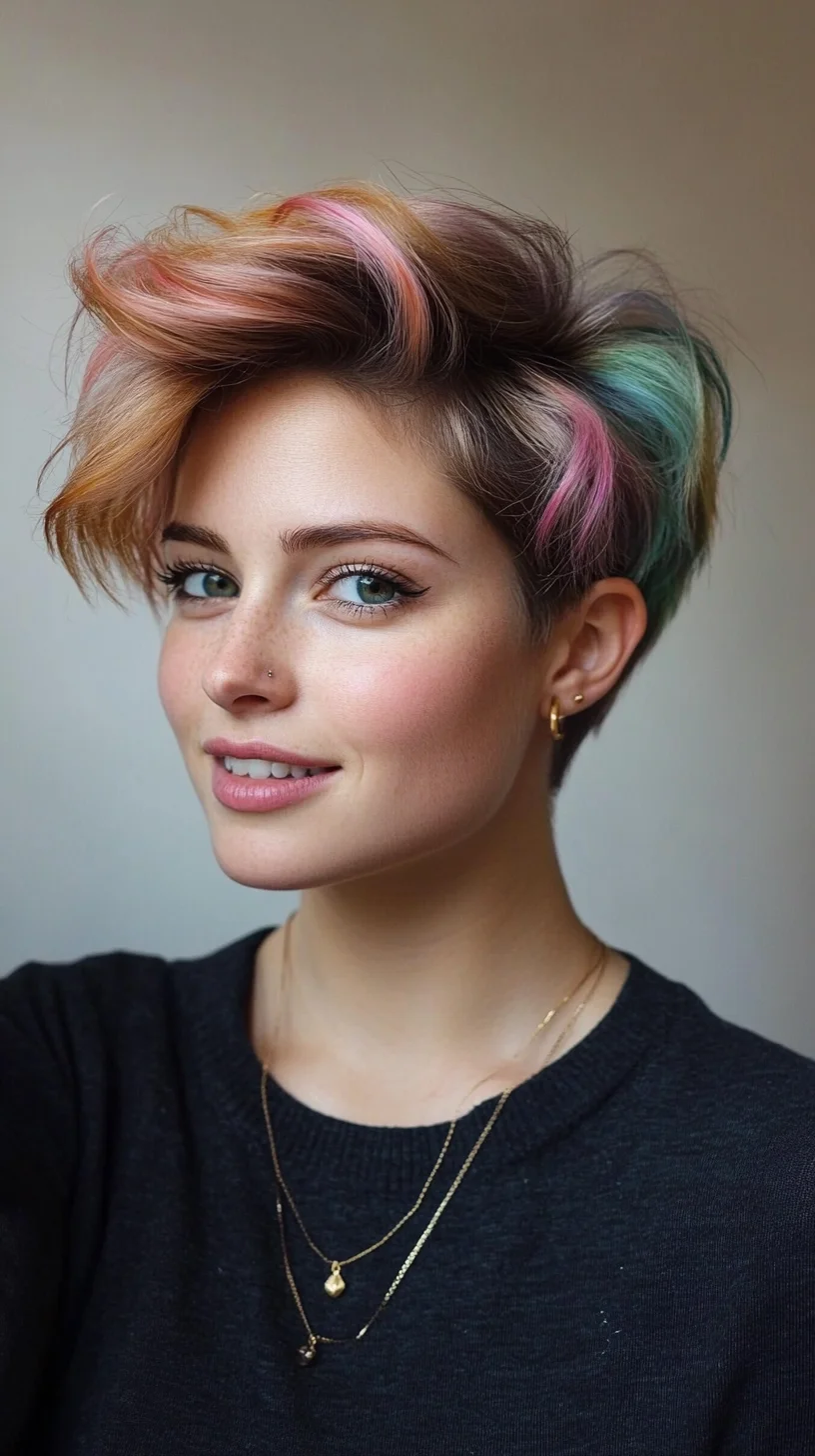 Trendy Pixie Cut with Playful Pastel Highlights for Effortless Chic