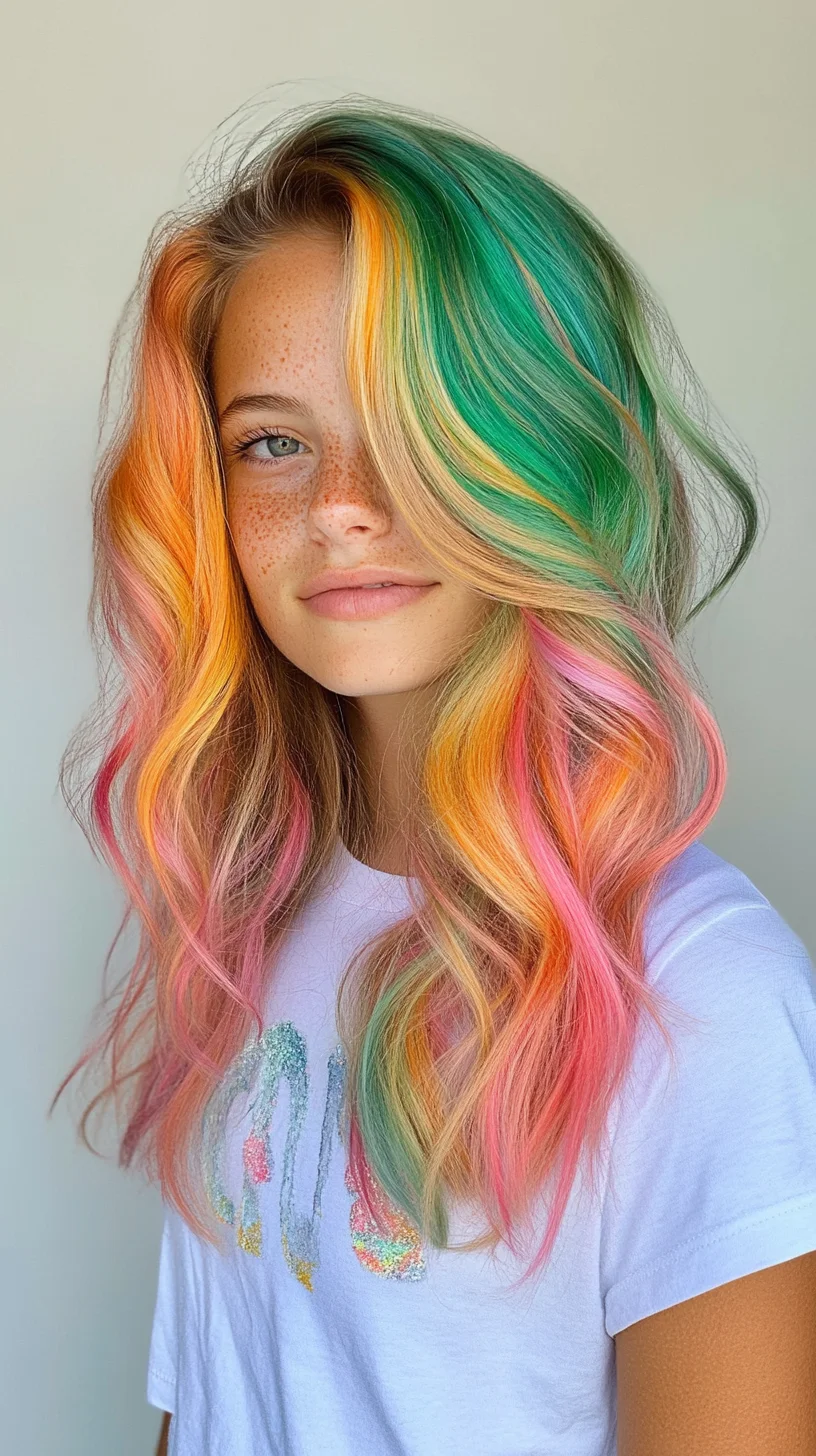 Vibrant Beach Waves: Unleash Your Inner Sunset with this Stunning Colorful Hairstyle