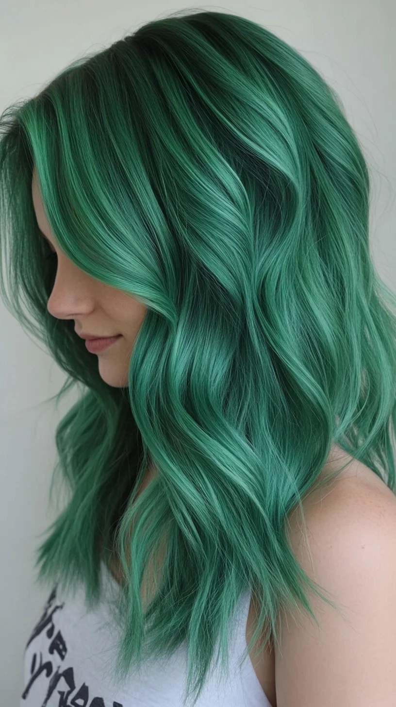 Vibrant Emerald Waves: Embrace a Bold and Playful Hairstyle