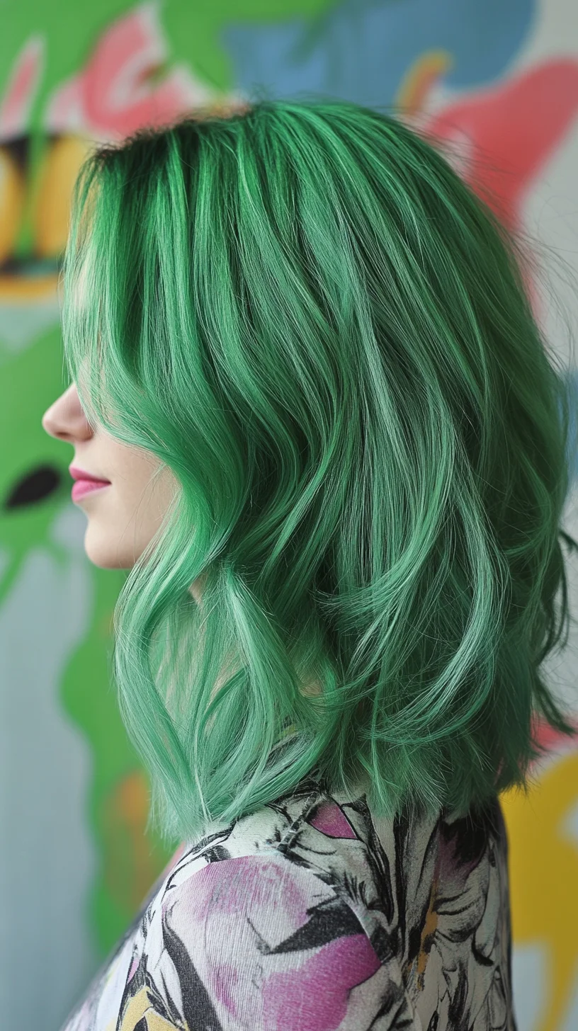 Vibrant Emerald Waves: The Ultimate Playful and Bold Hairstyle