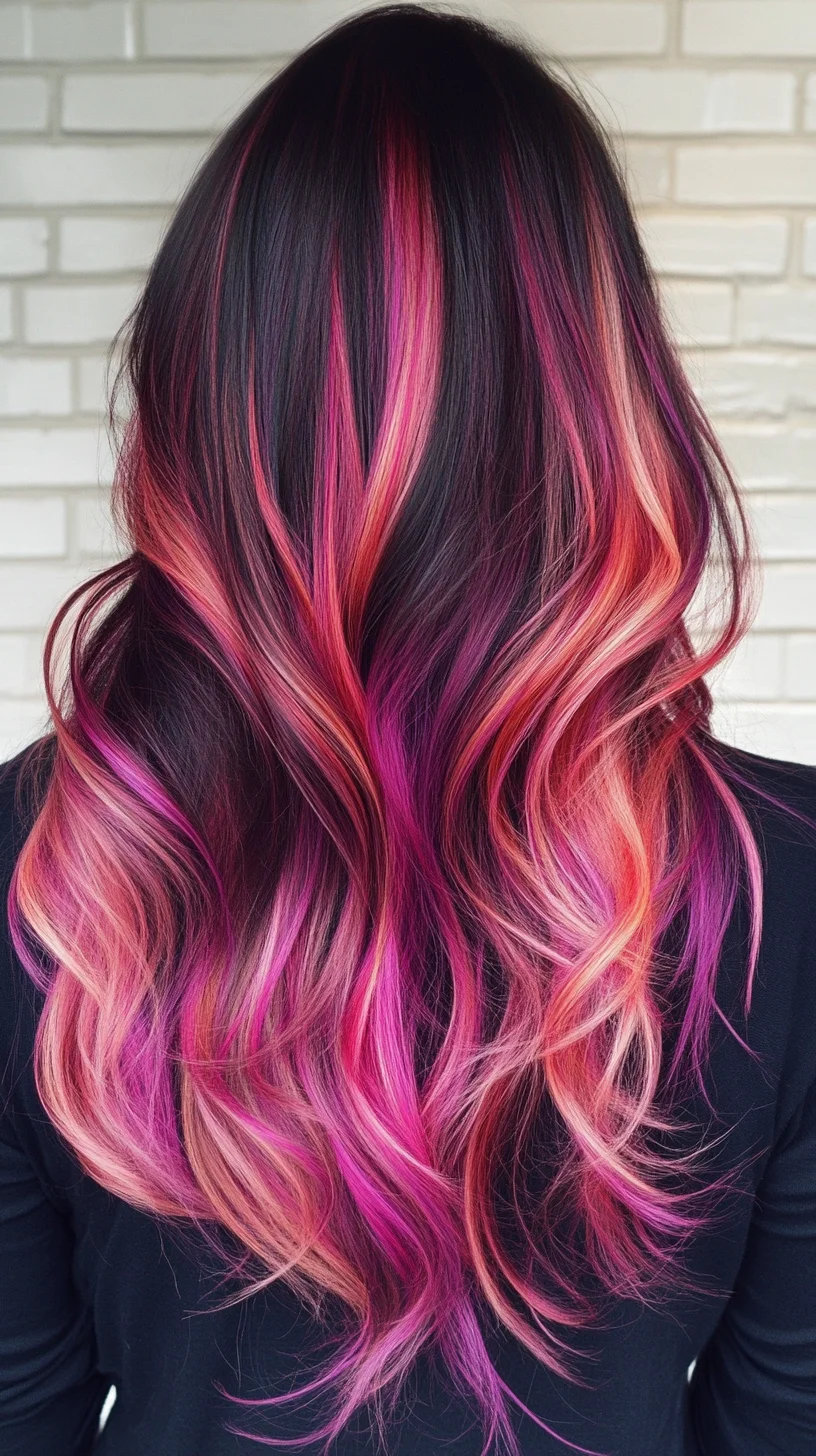 Vibrant Ombre Waves: A Bold Fushia Fade for a Stunning Look