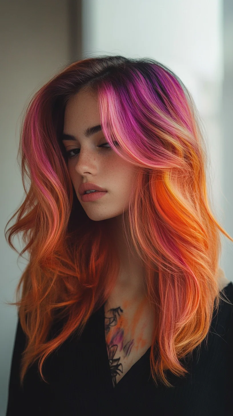 Vibrant Ombre Waves: A Bold Fusion of Pink and Orange for Stunning Styles