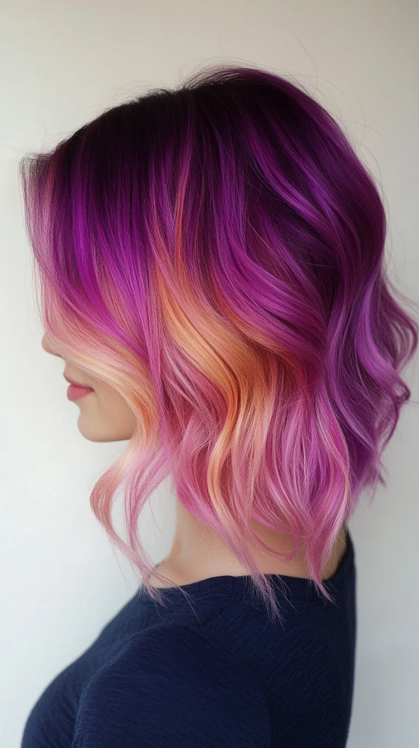 Vibrant Ombre Waves: The Perfect Fusion of Bold Purple and Soft Peach