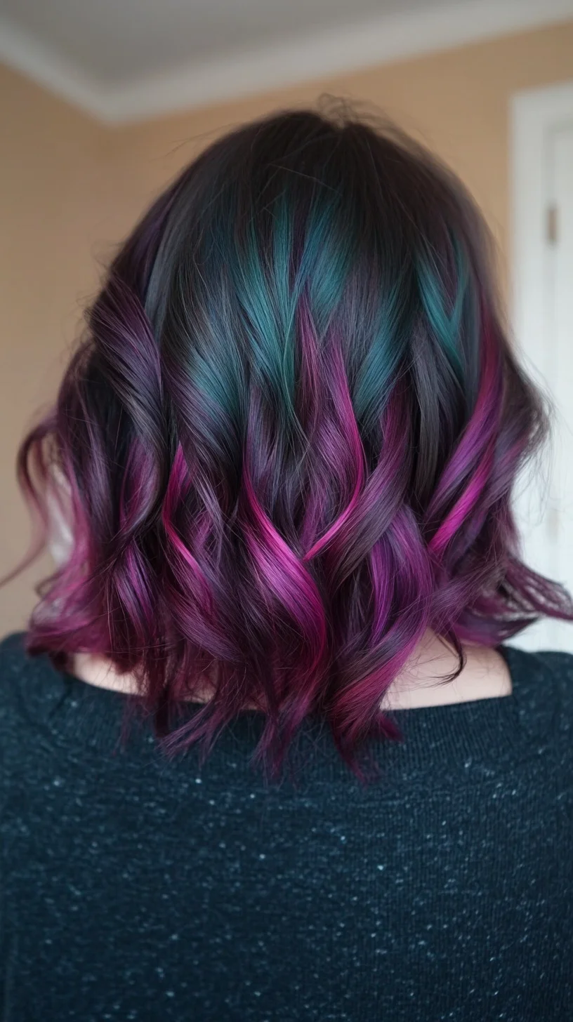 Vibrant Purple and Teal Waves: A Bold, Playful Hair Transformation