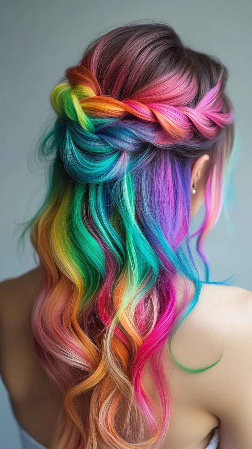 Vibrant Rainbow Waves: A Dazzling Hairstyle for Bold Expressions