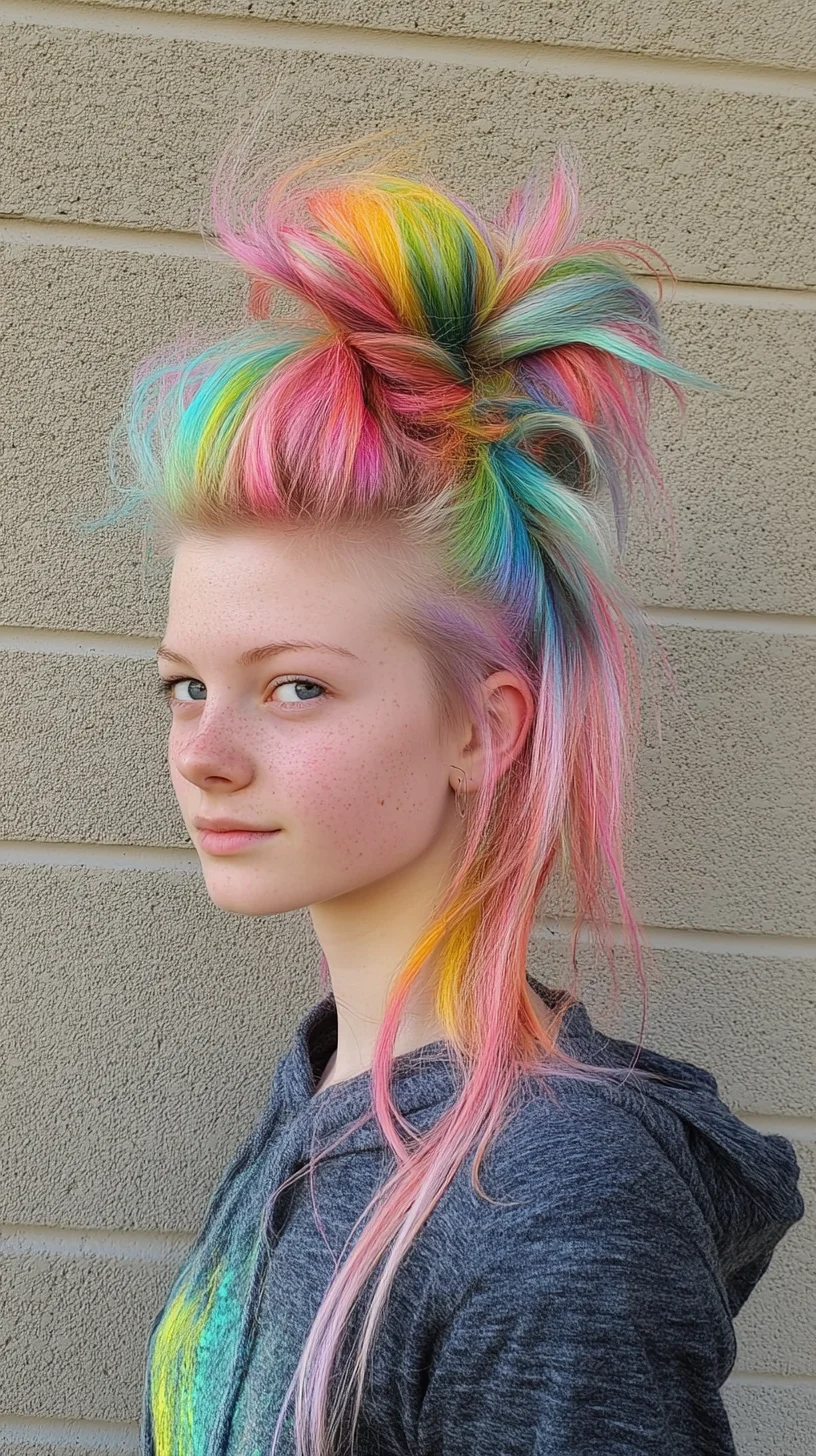 Vibrant Unicorn Updo: A Playful Style Bursting with Color